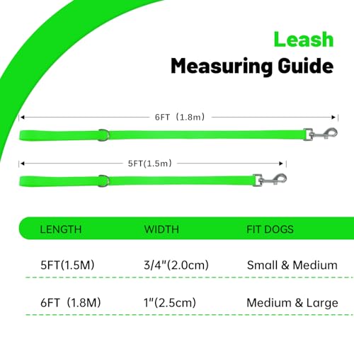 Waterproof Dog Leash, 5/6 FT Durable Odor-Proof Dog Leashes with Strong Metal Hooks Fits Small Medium or Large Dogs (Green, 6FT - 1 inch Width) - color: Green, size: 6FT - 1 inch Width