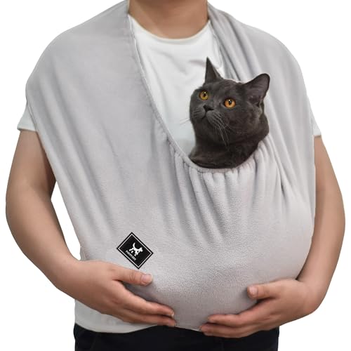 Plus Size Cat Sling, Polar Fleece Carrier for Large Cats, Size L | Extra Roomy Hands-Free Pet Pouch for Indoor Home Use, Metal-Free Cozy Wearable Carrier for Large Cats and Owners, Light Gray - color: Light Gray, size: Large (Plus)