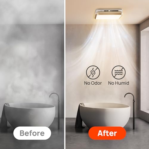Consciot Bathroom Exhaust Fan with Light, 110/160CFM 1.0 Sones, 40W Household Ventilation Fan for Home, 1500lm Dimmable LED Light 3000K/4000K/5000K Selectable & Nightlight, White - style: 110/160 CFM