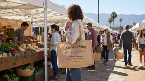 KAF Home Jute Market Tote Bag with Handles, Voyages - color: Voyages