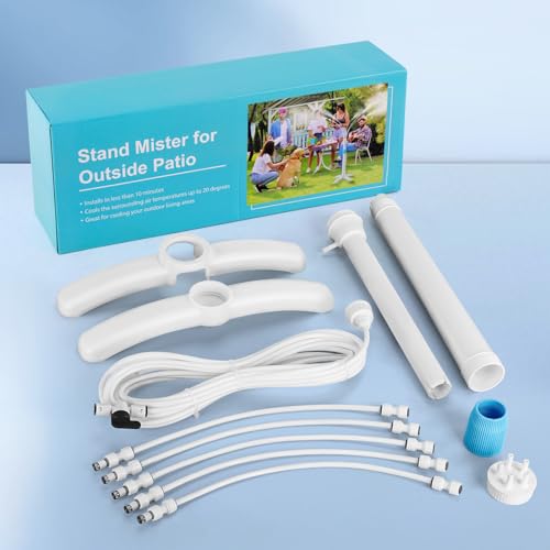 Stand Mister System, Portable Misting Cooling System with Upgrade Adjustable Riser Tube, 5 Spray Nozzles + 26.2FT (8M) Misting Line for Patio Pool BBQ Cooling Kids Water Playing (3.8FT) - size: 3.8 FT