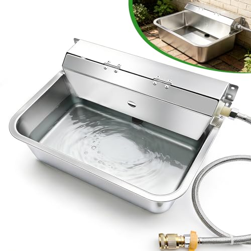Automatic Dog Water Dispenser with Drain Hole, 304 Stainless Steel Auto Water Dog Bowl with Float Valve, Hose Quick Connect Fitting, Automatic Livestock Waterer for Horse, Chicken (4 Gallons) - size: 4 Gallons