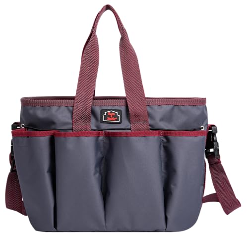 BARN & STABLE 600Denier 3000mm/3000mvp Super Waterproof,Breathable Horse Grooming Tote Bag with 7 Pockets Tear-resistant Tack Storage Carry Bag Caddy Bag for Horse Cow Donkey Goats - color: Senior grey/Ancora red