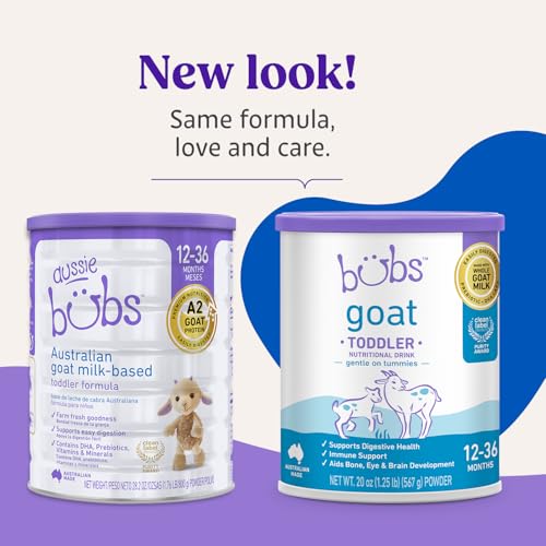 Bubs Whole Goat Milk Toddler Nutritional Drink for 12-36 Months, 20 oz | Goat Milk-Based Powder with Iron, DHA, ARA, Prebiotics & Essential Nutrients to Support Gentle Digestion, with Non-GMO Milk