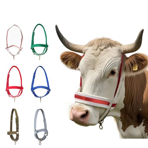 Cattle Halter Calf Halter Cow Halters with Heavy-Duty Brass Buckle, Easy-Clean Suede-Like Material, Adjustable Design for Calves, Adult Cattle, and Small Ponies (White, Medium) - size: Medium