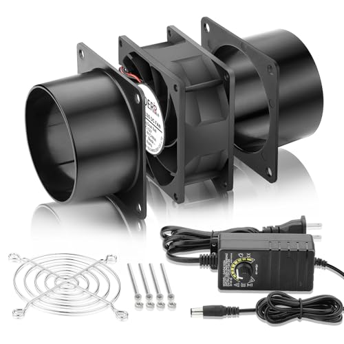 80mm x 38mm 3 Inch Air Vent Duct Booster Adjustable Speed Fan with 2 Duct Adapters for DIY Grow Tent Attic Hydroponics Ventilation Soldering Fume Extractor-D8038 - size: 8038