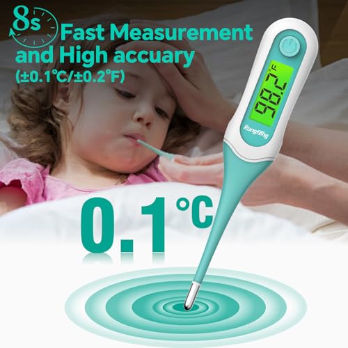 Digital Thermometer 2‑Pack for Adults, Kids & Babies, 8‑Second Fast Reading Oral Thermometer with Fever Alarm, Waterproof for Oral Rectal Underarm, 3‑Color Backlit LCD, Storage Case Included - color: 2 pcs Green