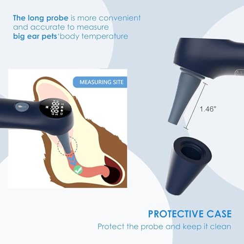 Pet Ear Thermometer for Dogs, Cats, and Livestock, Long Probe Designed, ℃/ ℉ Convert and Sound Switch Dedicated Button, 1 Second Measurement, 20 pcs Pet Swabs Included(Blue) - color: Blue
