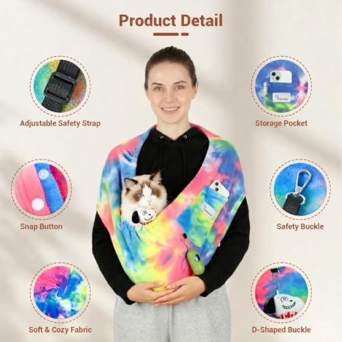 Hands-Free Cat Sling Carrier for Small Dogs & Cats, Soft Fleece | Wide Shoulder Strap for Back Pain Relief, 3-14 lbs Small Animals, Cozy Indoor/Outdoor (Fruits) - color: Fruits
