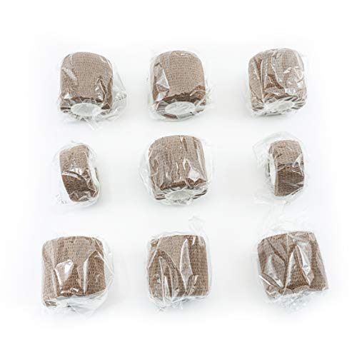 FRESINIDER 9 Rolls Self Adhesive Wrap Athletic Tape Gauze, Breathable Elastic Cohesive Bandage for Sports Injury & Pet (7 Pcs 2" x 5 Yards + 2 Pcs 1" X 5 Yards) (Brown) - color: Brown