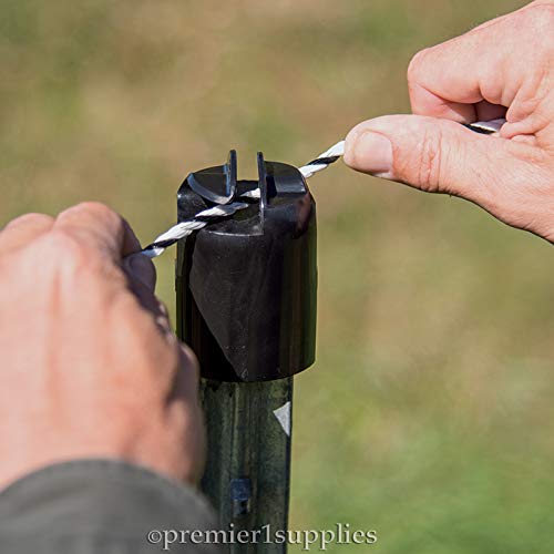 Premier 1 Hot Top Black Insulators for Steel T Posts | Package of 10 | Attaches low-tension fences to top of in-line T posts. Covers T post tops for safety & neat appearance. Black.