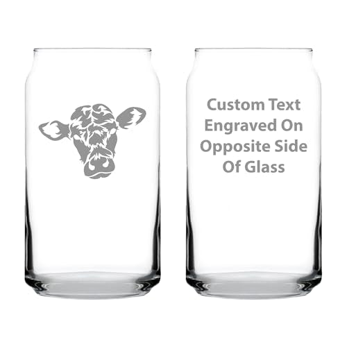 Custom Cow Face Personalized Can Shaped Pint Glass for Cow Gifts - 16 oz | Bevvee Customizable personalized cattle gift ideas for cow lovers, farmers and ranchers. - style: Custom