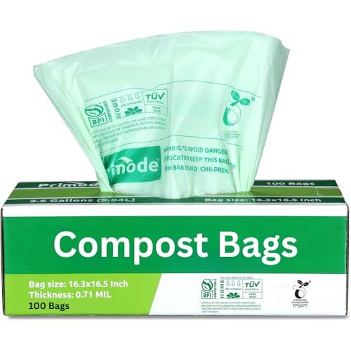 Compost Bags, Compostable Trash Bags 2.6 Gallon Compostable Bags 100 Count Small Compost Bags for Countertop bin Extra Thick 0.71 Mil. ASTM D6400 Certified By BPI and TÜV AUSTRIA - size: 100 Count (Pack of 1), style: 2.6 Gallon