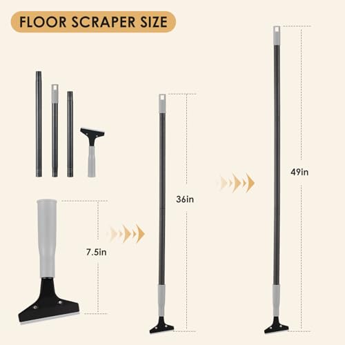 Heavy-Duty Floor Scraper, 4-Inch Razor Blade Scraper Tool, 36-Inch Long Handle, Includes 10 Extra Metal Blades, Paint Scraper for Cleaning Wall, Glass, Adhesives, Chewing Gum, Ceiling - size: 36in