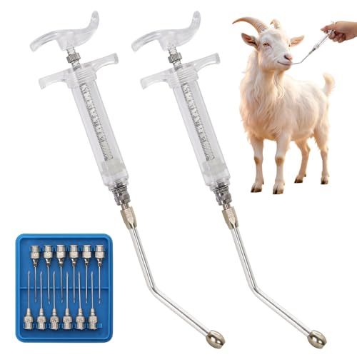 2 Pcs Goat Syringe Reusable Adjustable Goat Drench Syringe with 2 Drench Nozzle and Needles, Feeding Supplies for Cattle, Sheep, Goats, Horse, Pig, Dog (White, 10ML) - color: White, size: 10ML