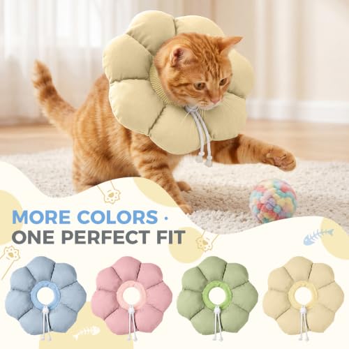 Avont Soft Cat Cone S Apricot Post-Surgery Anti-Lick Adjustable | Apricot S, Neck 5.9-9.8", Anti-Lick, Breathable, Lightweight, Soft Cotton, Adjustable Drawstring - color: Apricot, size: S (5.9" – 9.8")