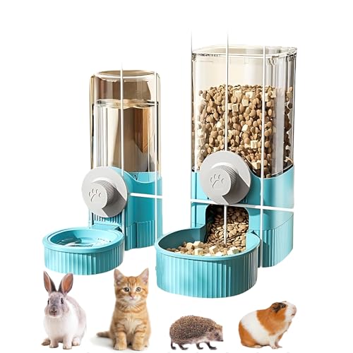 GPY Automatic Hanging Gravity Pet Feeder and Water Dispenser Set | Automatic Rabbit Bunny Feeder and Guinea Pig Water Bottle Water Dispenser for Dogs Cats Pets Animals Large Capacity (Blue) - color: Blue