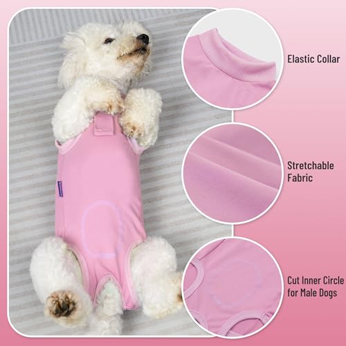 cyeollo Dog Surgery Recovery Suit for Female Male Dogs Cats Soft Breathable Dog Onesie After Spay, Neuter, Anti-Licking Pet Surgical Recovery Snugly Suit Bodysuit, Pink, XS - color: Pink, size: X-Small (Back: 9"-11")