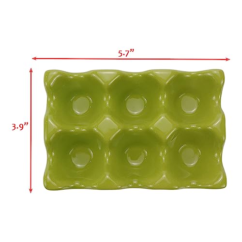 Xiaoyztan 6-Egg Ceramic Holder Tray for Kitchen Fridge Green | Ceramic half-dozen egg tray for kitchen and fridge storage