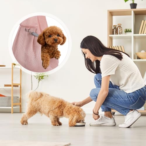 Dog Sling Carrier for Small Dogs and Cats Up to 16.5 Lbs, Soft Pouch Breathable Mesh Pet Crossbody Shoulder Bag, (Pink, 1 Pcs) Intended for Outdoor/Camp/Travel - color: Pink