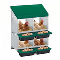 2-Tier Chicken Nesting Boxes, 4 Compartment Metal Stainless Steel Chicken Laying Boxes with Removable Roll-Away Trays, Vented Holes & 2-in-1 Perch for Chickens Ducks Birds Green - color: Green, size: 20.9"L x 13.5"W x 30.9"H