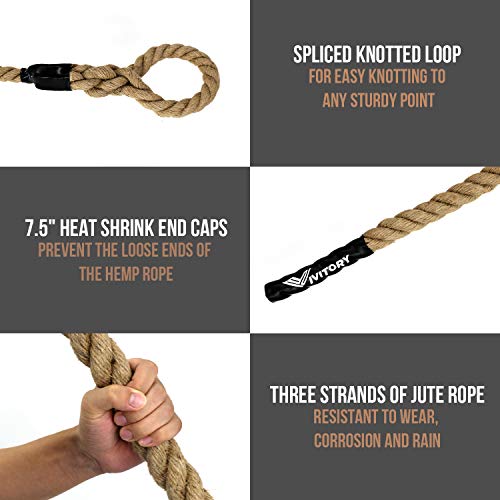 VIVITORY Gym Fitness Training Climbing Ropes, Workout Gym Climbing Rope | Home Training and Fitness Workouts,1.5'' in Diameter, Available 10, 15, 25, 30 Ft