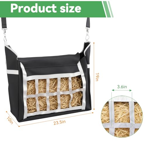 Slow Feeder Horse Hay Bag, Design for Goats ,Horse ,Donkey ,Sheep,Premium Oxford Hay Feed Bags with Front Hay Nets Design, Large Opening with Drawstring and Adjustable Strap for Easy Hanging, 1 pc - size: 1 Pcs