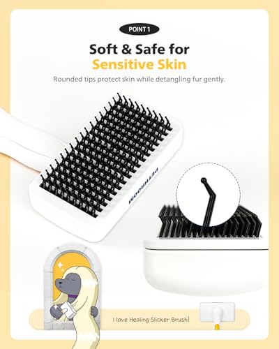 Self-Cleaning Slicker Brush for Dogs & Cats | Gentle Grooming & Deshedding Tool, Removes Mats & Tangles, Skin-Friendly Coated Tips, One-Touch Hair Removal Button