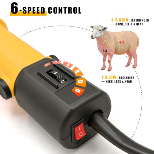 PAT JUUMG 1000W Sheep Shears Electric Farm Livestock Haircut with Blades Professional Animal Clippers 6 Speed Heavy Duty Electric for Thick Horses Sheep Alpacas Goats(Yellow) - color: Yellow