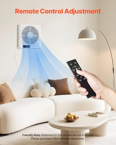 VEVOR Room to Room Fan, Two-Way Airflow Through-the-Wall Fan 8" with Remote, Temperature Control, 305 CFM 10-Speed Ventilation Quiet Vent for Bathroom, Laundry Room and Indoor - size: Dia. 8 inch, 305 CFM