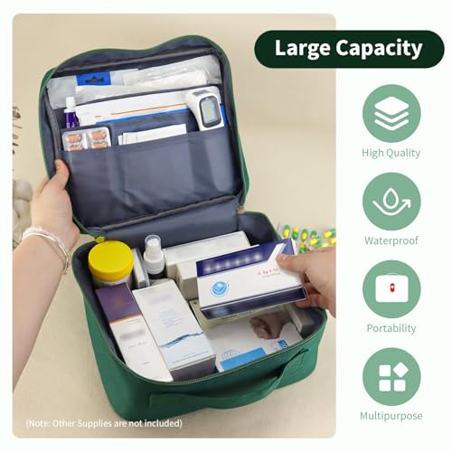 First Aid Bag Empty, Multifunction Emergency Medicine Storage Bag for Outdoor Camping Hiking Travel Emergency (Green)