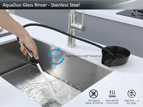 AquaDuo Glass Rinser and Kitchen Sink Sprayer Combo, Stainless Steel Cup Washer, Cup Cleaner, Bottle Washer, Glass Cleaner, Bar Sink Attachment, Pull Out Sprayer (Matte Black (Stainless Steel)) - color: Matte Black (Stainless Steel)