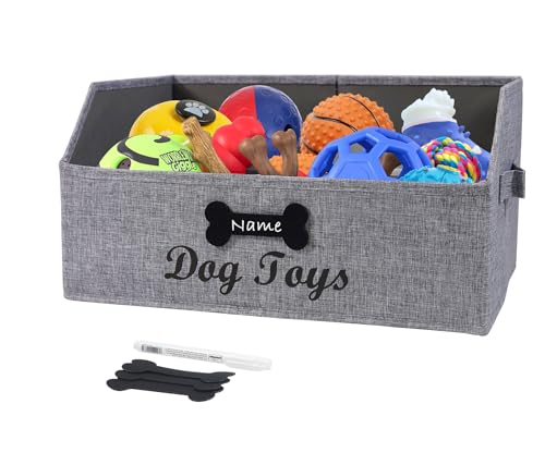 dog toy basket Large dog toy bin dog toy box storage box-Foldable Fabric Trapezoid Organizer Boxes with Handle,Can be Personalized for Dog Toys (Gray-DOG) - color: Gray(Personalized), size: Large - Dog Toys