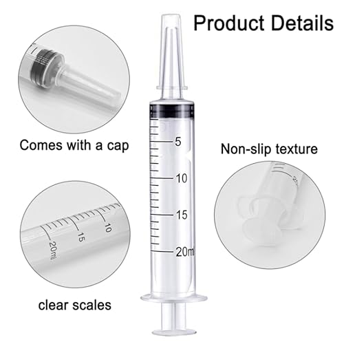 10 Pack 20ml Syringe for Liquid Without Needle,Syringe with Cap,Individually Wrapped,Measurement for Scientific Labs,Measuring Liquids,Pet Feeding,Oil or Glue Applicator (A 10 Pack 20ml) Straight Mouth - size: A 10 Pack 20ml