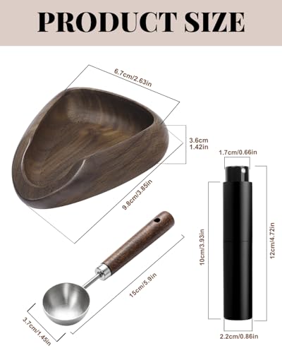 Walnut Dosing Tray, 15ml Spoon, 10ml Coffee Spray Bottle | Coffee Bean Dosing Cup Set, Stainless Steel Measuring Spoon, Espresso Accessories for Baristas and Home Brewers - color: Walnut Cup + Spray Bottle + Spoon, size: 3 Pack