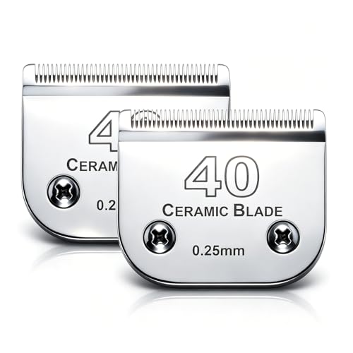 #40 Blade Dog Grooming Blades Compatible with Andis/Wahl/Oster Clippers | Dog Clipper Blade,,Detachable Ceramic Blade & Stainless Steel Blade,Size 40 Cut Length 1/100"(0.25mm) 2Pack - color: 2pc 40:1/100''(0.25mm)
