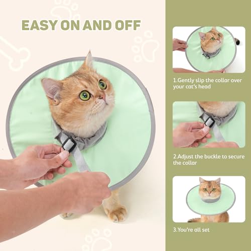 Avont Lightweight Waterproof Foldable Cone, Soft E-Collar - M Green | Neck up to 11.8", Width 3.7". Foldable soft cone for cats & small dogs, stops licking, waterproof, easy clean - color: Green, size: M
