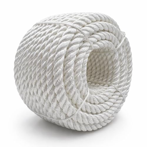 5071lbs Heavy Duty PP/Polyester/Nylon Rope, White, 1/2inX98FT | Weather-Resistant & Waterproof Rope for Pool, Camping, Construction & Rigging Applications - color: White, size: 1/2in X 98FT