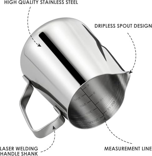 Milk Frothing Pitcher, Espresso Steaming Pitcher 12oz,Espresso Machine Accessories,Stainless Steel Milk Coffee Cappuccino Barista Steam Pitchers Milk Jug Cup with Decorating Pen Latte Art - size: 12 Ounces