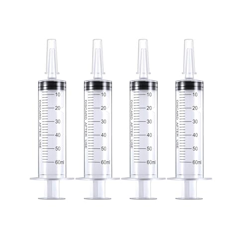 4 Pack 60ml Syringe for Liquid Without Needle,Syringe with Cap,Individually Wrapped,Measurement for Scientific Labs,Measuring Liquids,Pet Feeding,Oil or Glue Applicator (A 4 Pack 60ml) Straight Mouth - size: A 4 Pack 60ml