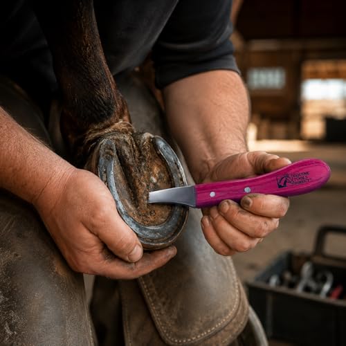 Farrier Loop Hoof Knife, Right-Hand, J2 420 Magnetic Stainless Steel Blade, Ergonomic Red Handle, Horse Hoof Trimming Tool for Sole & Frog Paring