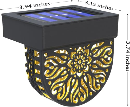 Gardsee Solar Fence Lights 6 Pack Solar Deck Lights Waterproof LED Solar Powered Step Light Wall Lights Outdoor Decorations Warm Yellow Light Decorative Lighting for Garden (Black 2) - style: flower