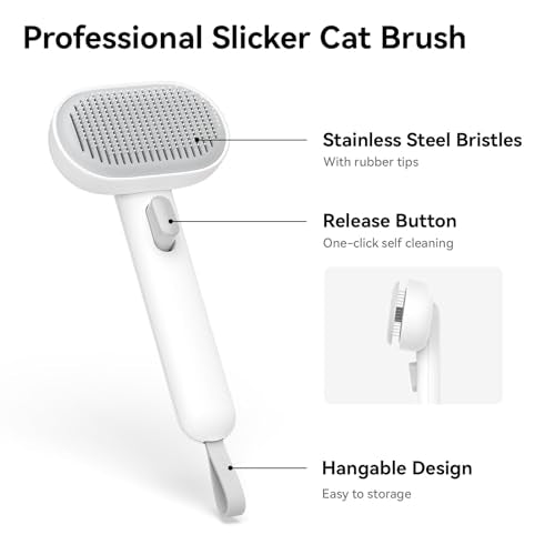 Aumuca Cat Brush for Shedding, Cat Brushes for Indoor Cats, Cat Brush for Long or Short Haired Cats, Cat Grooming Brush Cat Comb for Kitten Rabbit Massage Removes Loose Fur - color: White