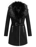 Bellivera Women's Faux Suede Leather Fleece Lined Trench Coat | Mid-length Winter Trendy Jacket Belted Sim Fit Outerwear with Detachable Faux Fur Collar - color: Black Coat, size: XX-Large