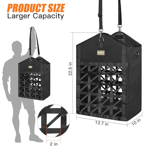 Dual Purpose Feed Horse Hay Bags, 1 Pack Large Black Oxford Fabric | Two-Sided Premium Oxford Hay Bags with Large Opening, Adjustable Dual-Purpose Strap for Easy Hanging - size: Large 1 Pack