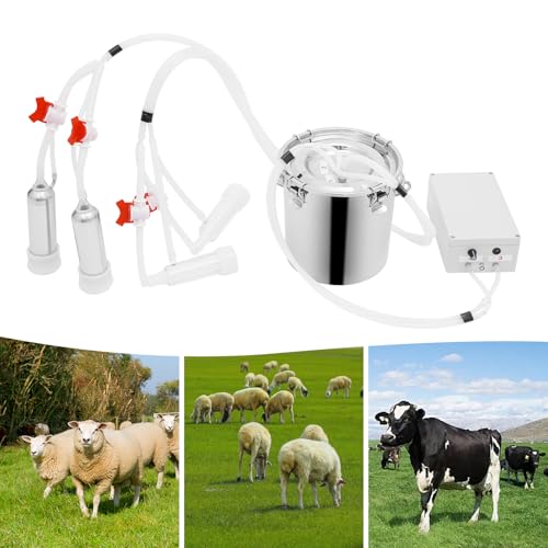 Pulsation Milking Machine for Cows and Goats, 3L/5L/14L Electric Cow Milker Milking Machine with Stainless Steel Bucket, Speed Adjustable Pulsating Vacuum Pump (5L) - size: 5L
