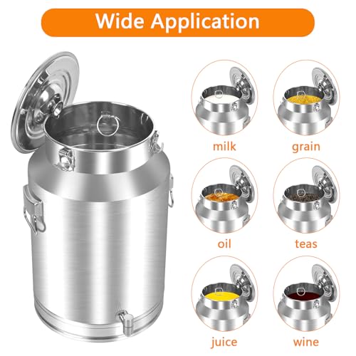 50 Liter 13.2 Gallon Milk Can 304 Stainless Steel Milk Bucket Heavy Duty Wine Pail Bucket with Spigot Milk Can Tote Jug with Sealed Lid for Milk and Wine (50L) - size: 50L