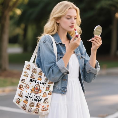 Aesthetic Canvas Tote Bag for Women - with Magnetic Snap Closure & Zipper Inner Pocket Reusable Totes Bag - color: Hedgehog1