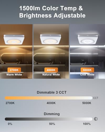 GROWNEER Bathroom Exhaust Fan with Light, 110/160 CFM 1.0 Sone Exhaust Fan with Humidity Sensor Auto-on at 60%, Powerful Oversize, 9 RGB Modes, 1500lm 3CCT & Nightlight - style: Humidity No Heater