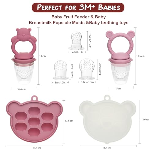 Baby Breastmilk Popsicle Molds & Baby Fruit Feeder (6 Pack), WAJIAYON Infant Food Freezer Tray Storage Containers, Silicone Teething Pacifier Feeder and Teether for Babies - color: 3-Pink